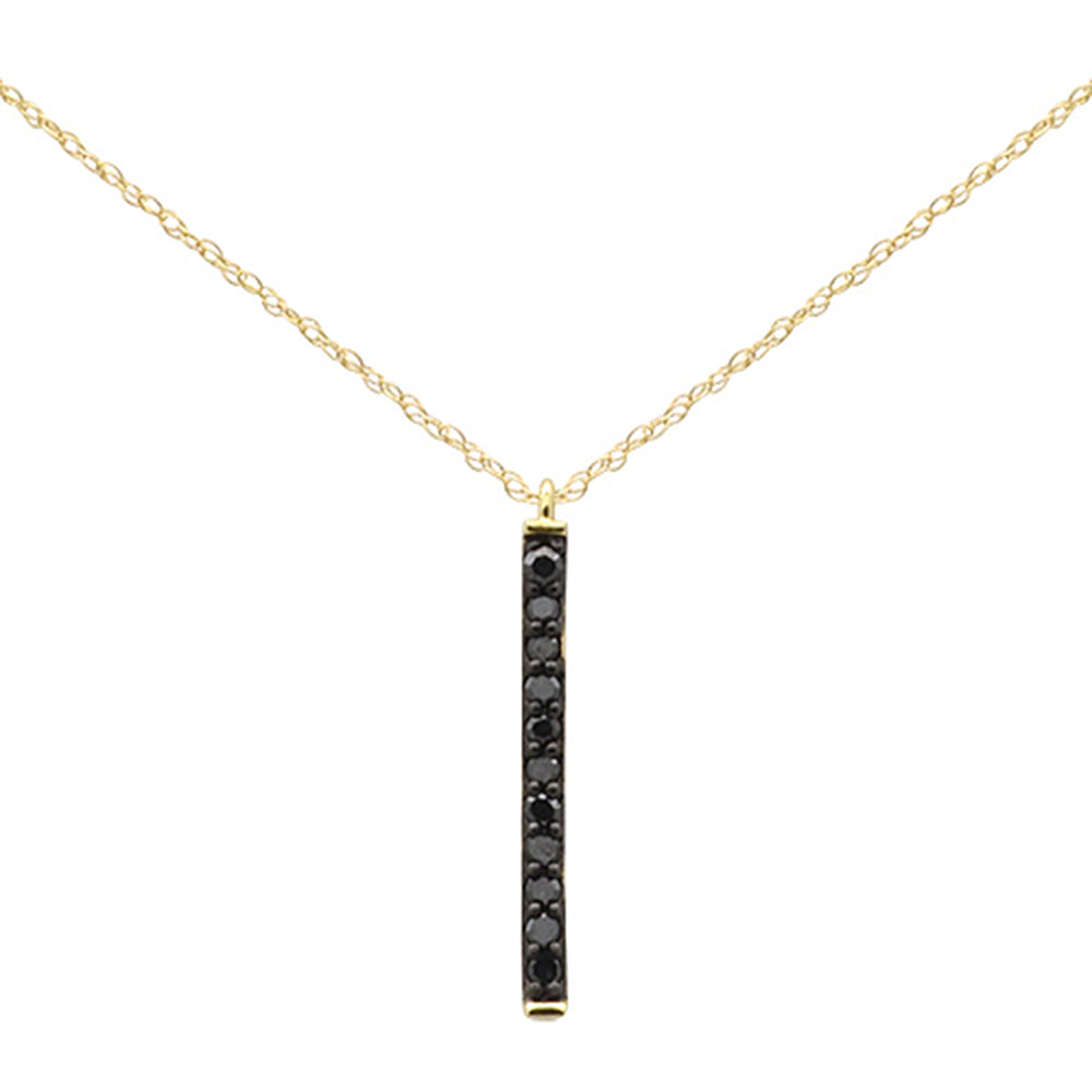 .18ct G SI 14K Yellow Gold Black Diamond Drop Pendant Necklace 18" Long Chain