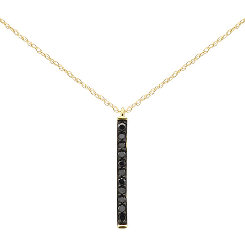 .18ct G SI 14K Yellow Gold Black Diamond Drop Pendant Necklace 18" Long Chain