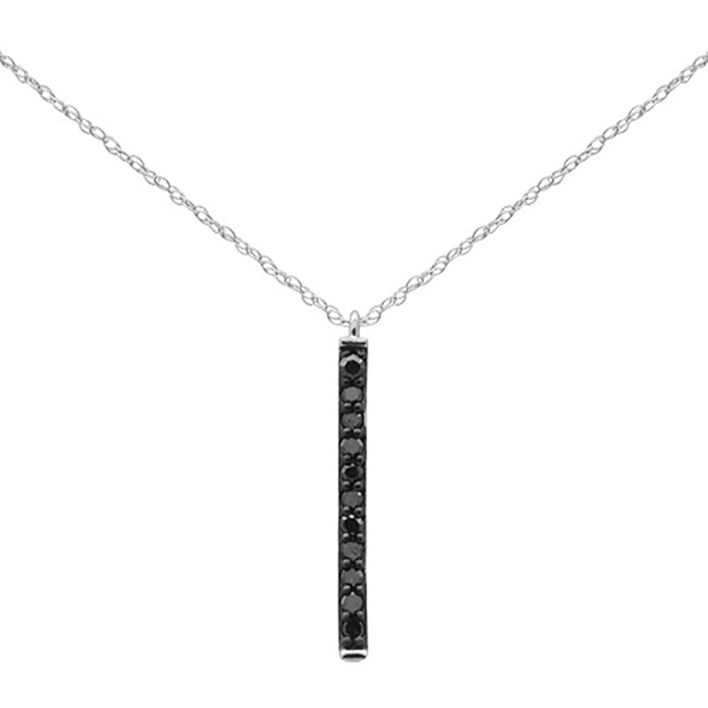 .18ct G SI 14K White Gold Black Diamond Drop Pendant Necklace 18" Long Chain