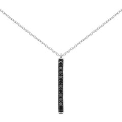.18ct G SI 14K White Gold Black Diamond Drop Pendant Necklace 18" Long Chain