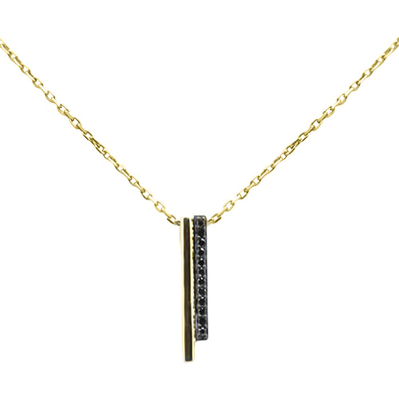 .06ct G SI 14K Yellow Gold Black Diamond Pendant Necklace 18" Long Chain