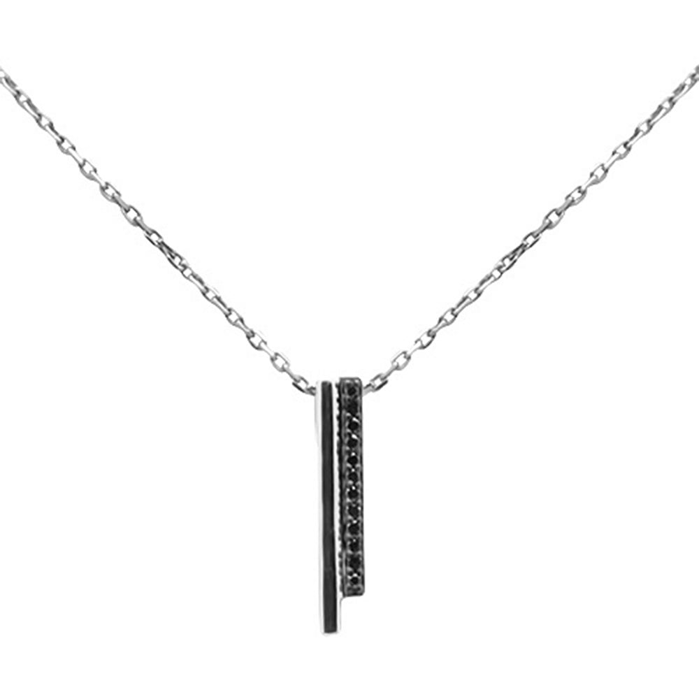 .06ct G SI 14K White Gold Black Diamond Pendant Necklace 18" Long Chain