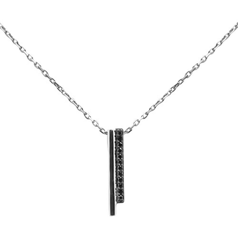 .06ct G SI 14K White Gold Black Diamond Pendant Necklace 18" Long Chain