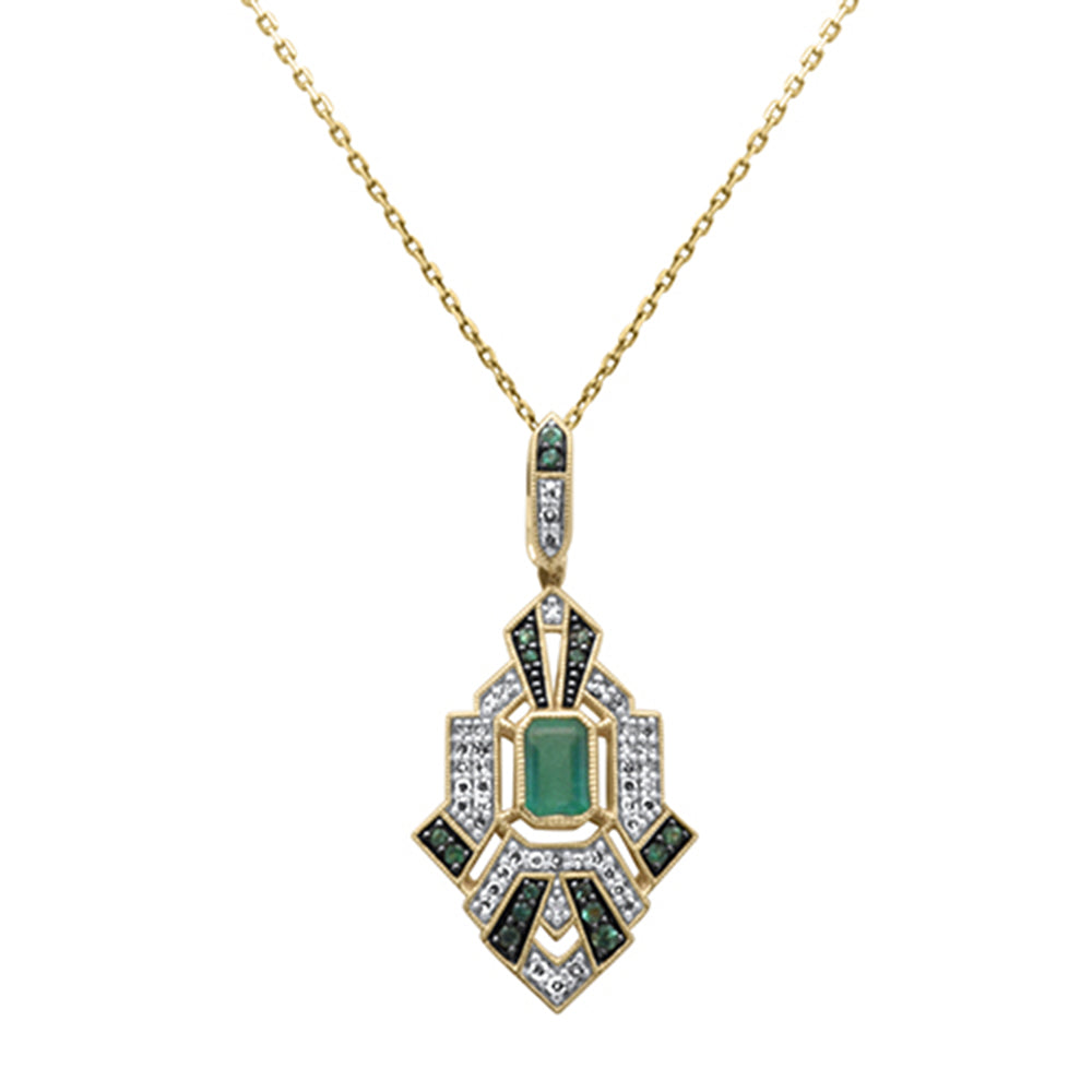 SPECIAL! .89ct G SI 14K Yellow Gold Diamond & Emerald Gemstones Geometric Pendant Necklace 18" Long Chain