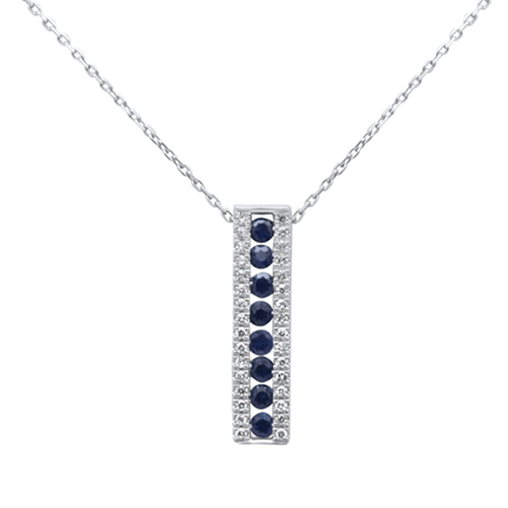 SPECIAL! .72ct G SI 14K White Gold Diamond & Blue Sapphire Gemstones Pendant Necklace 18" Long Chain