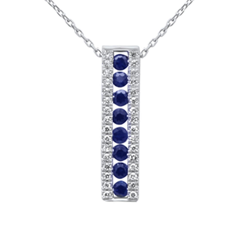 SPECIAL! .72ct G SI 14K White Gold Diamond & Blue Sapphire Gemstones Pendant Necklace 18" Long Chain