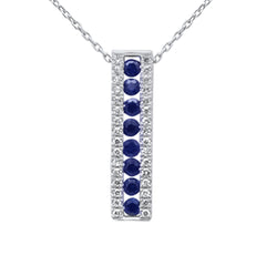 SPECIAL! .72ct G SI 14K White Gold Diamond & Blue Sapphire Gemstones Pendant Necklace 18" Long Chain