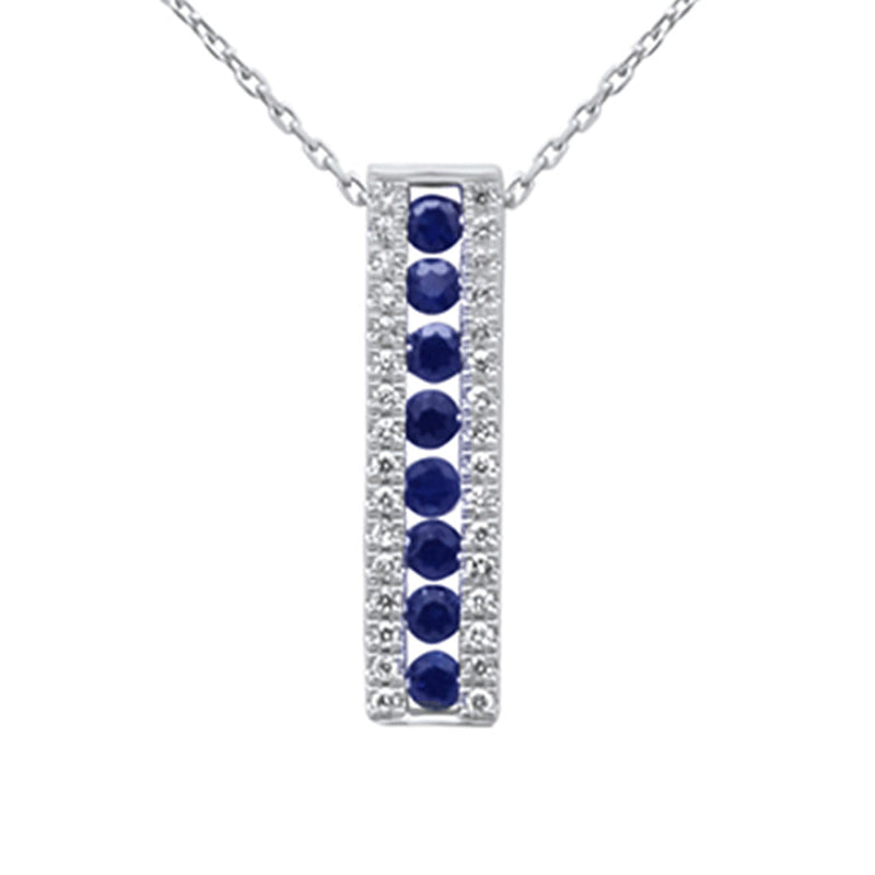 SPECIAL! .72ct G SI 14K White Gold Diamond & Blue Sapphire Gemstones Pendant Necklace 18" Long Chain