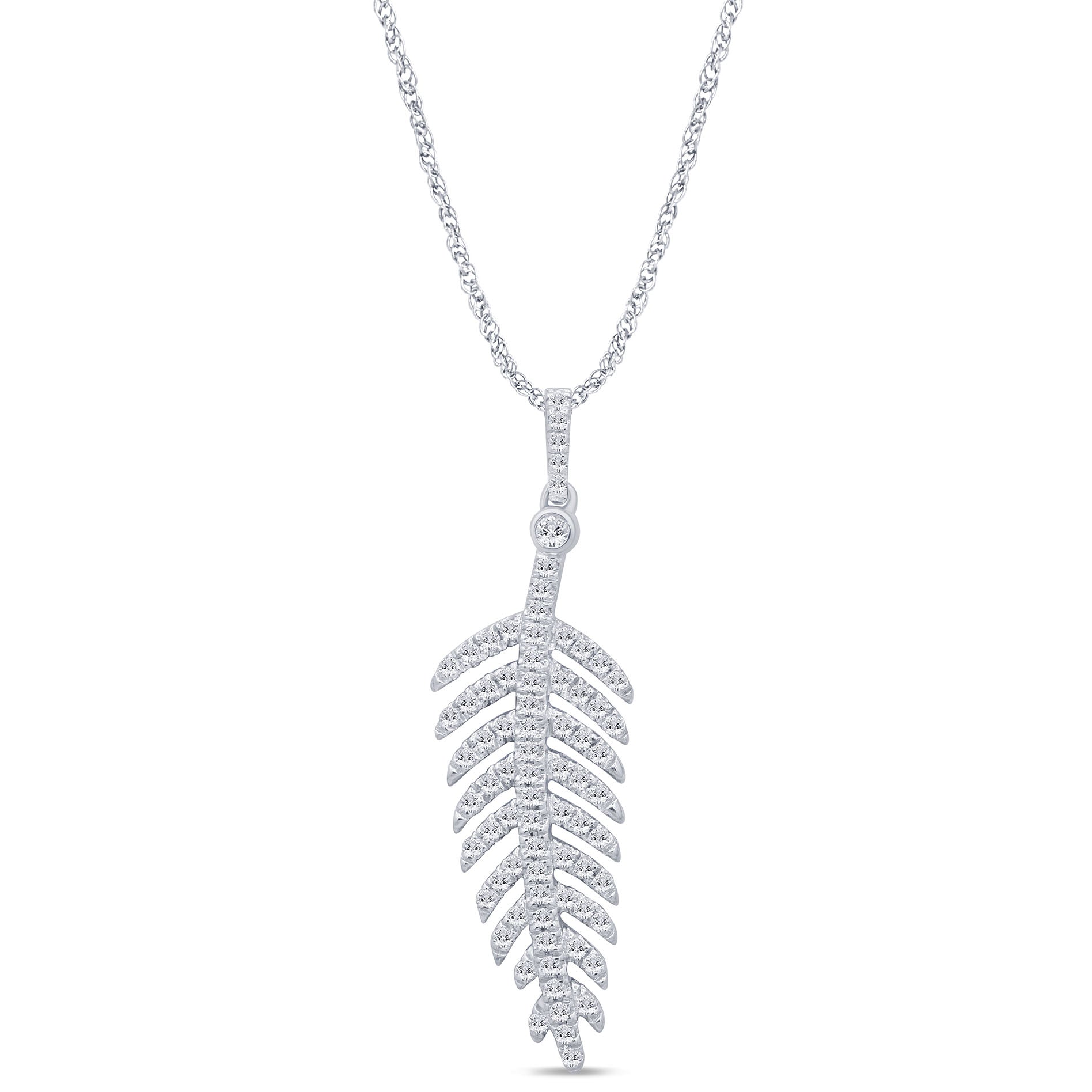 SPECIAL! .30ct G SI 14K White Gold Diamond Leaf Pendant Necklace 18" Long Chain