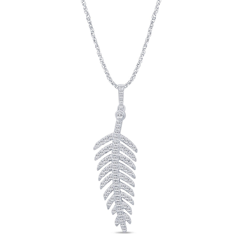 SPECIAL! .30ct G SI 14K White Gold Diamond Leaf Pendant Necklace 18" Long Chain