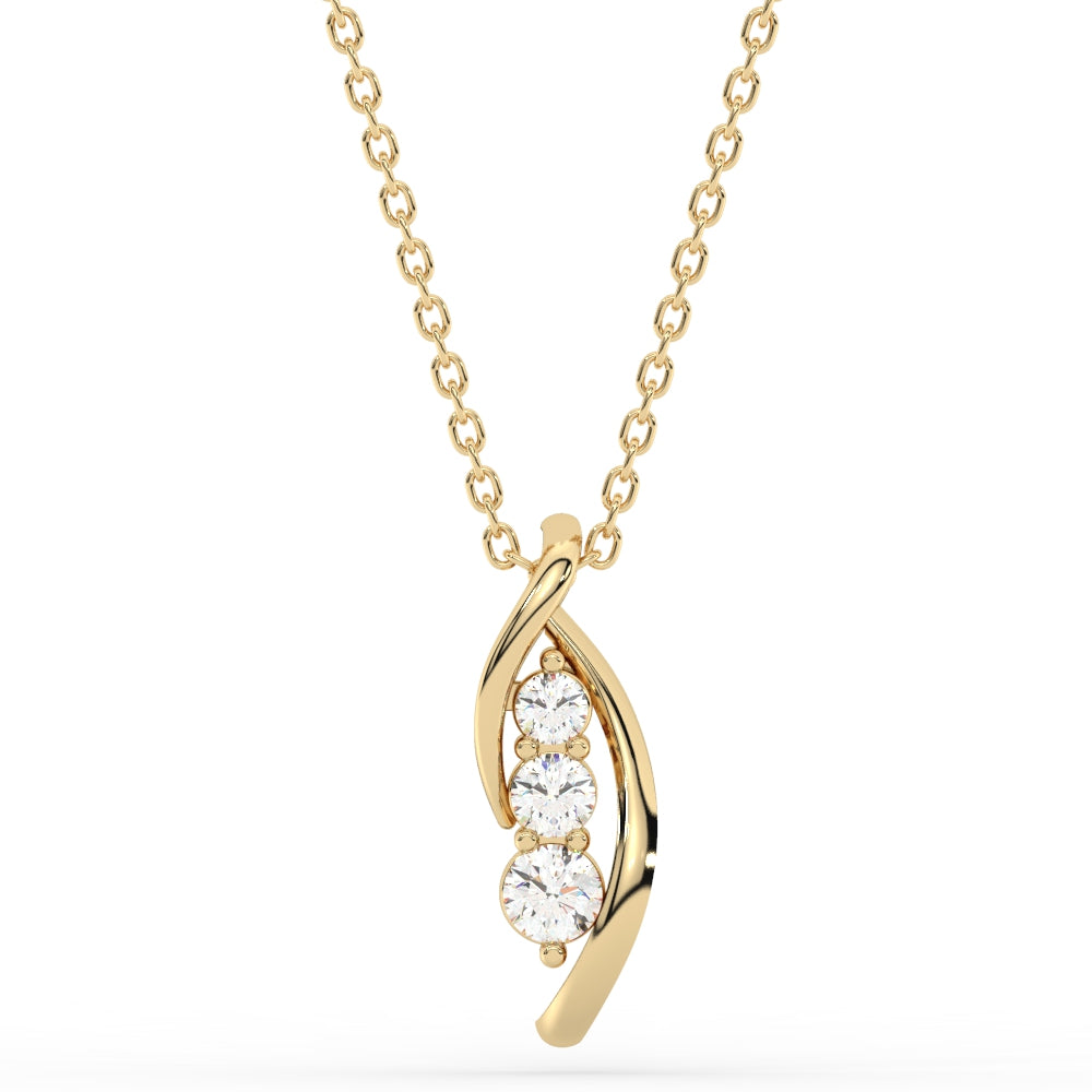 SPECIAL!.33ct G SI 14K Yellow Gold Three Stone Diamond Pendant Necklace  18" Long Chain
