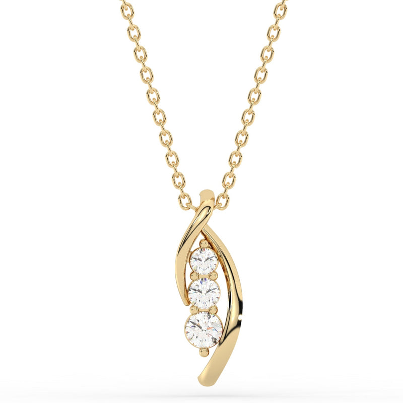 SPECIAL!.33ct G SI 14K Yellow Gold Three Stone Diamond Pendant Necklace  18" Long Chain