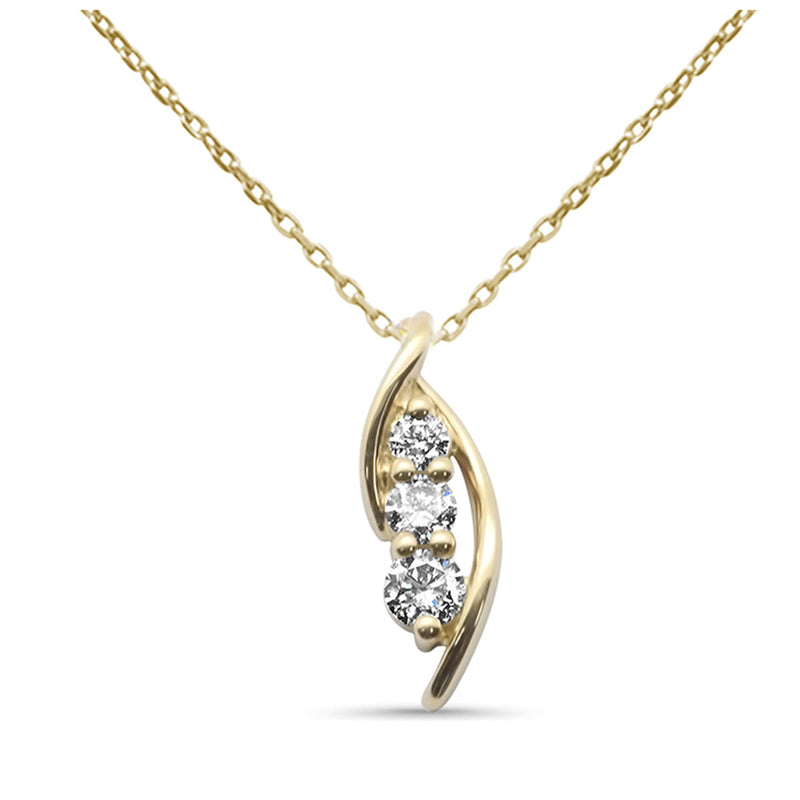 SPECIAL!.33ct G SI 14K Yellow Gold Three Stone Diamond Pendant Necklace  18" Long Chain