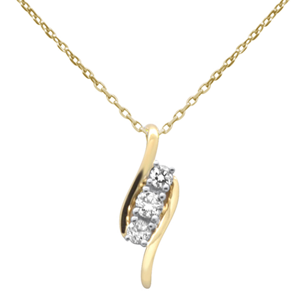 SPECIAL!.25ct G SI 14K Yellow Gold Three Stone Diamond Pendant Necklace  18" Long Chain