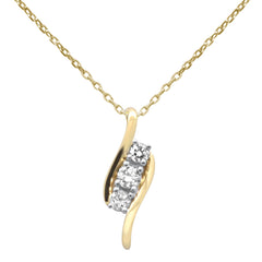 SPECIAL!.25ct G SI 14K Yellow Gold Three Stone Diamond Pendant Necklace  18" Long Chain