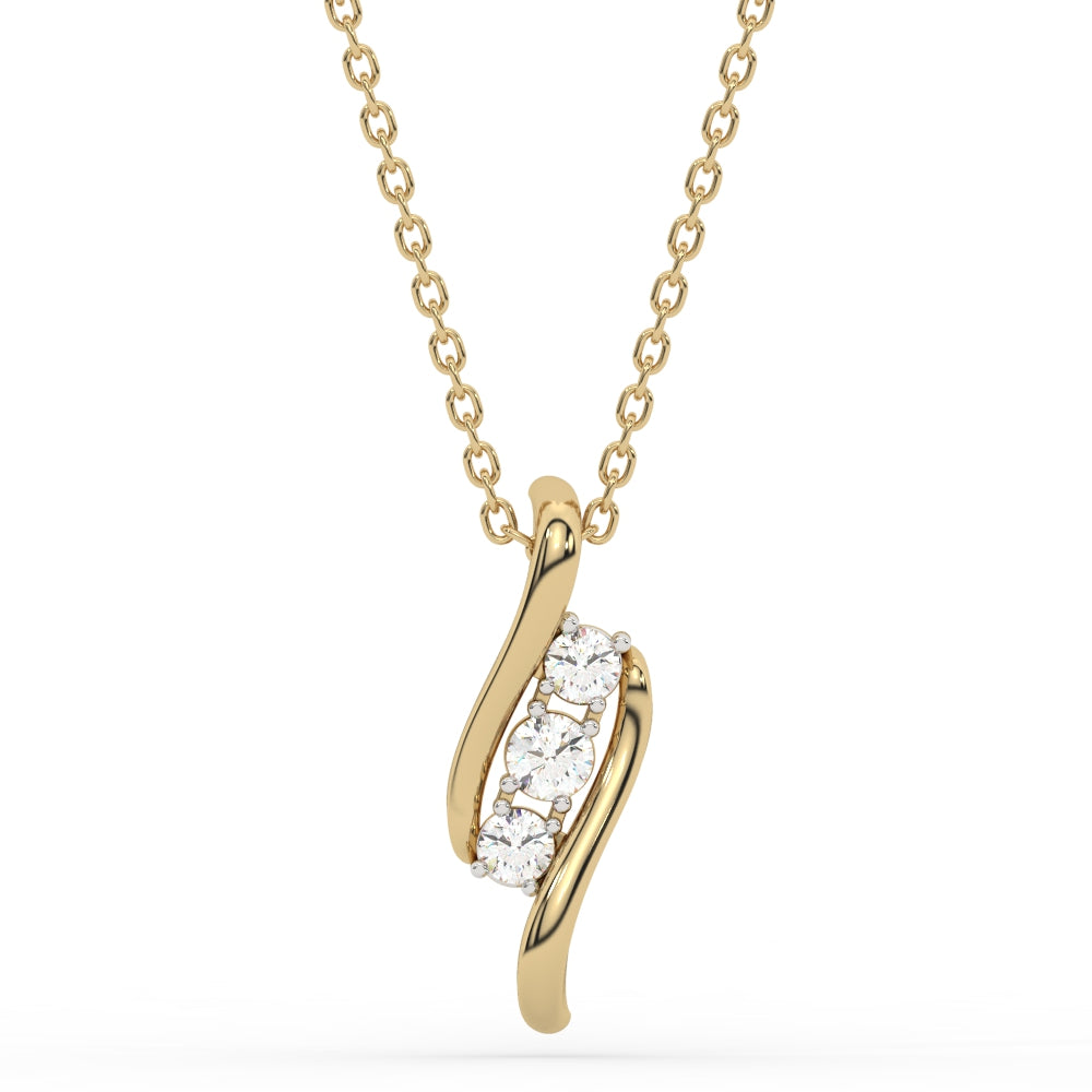 SPECIAL!.25ct G SI 14K Yellow Gold Three Stone Diamond Pendant Necklace  18" Long Chain