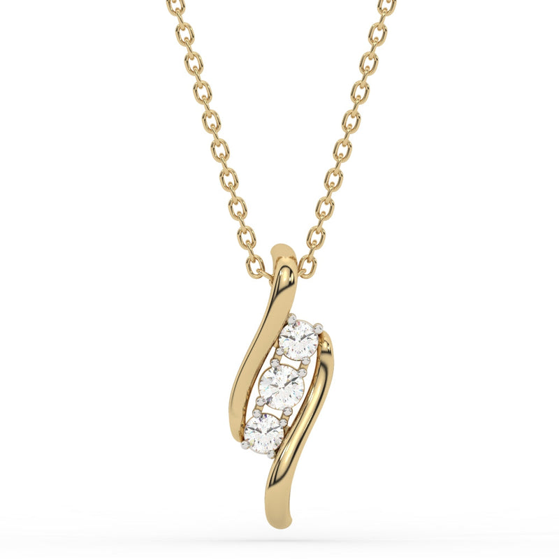 SPECIAL!.25ct G SI 14K Yellow Gold Three Stone Diamond Pendant Necklace  18" Long Chain