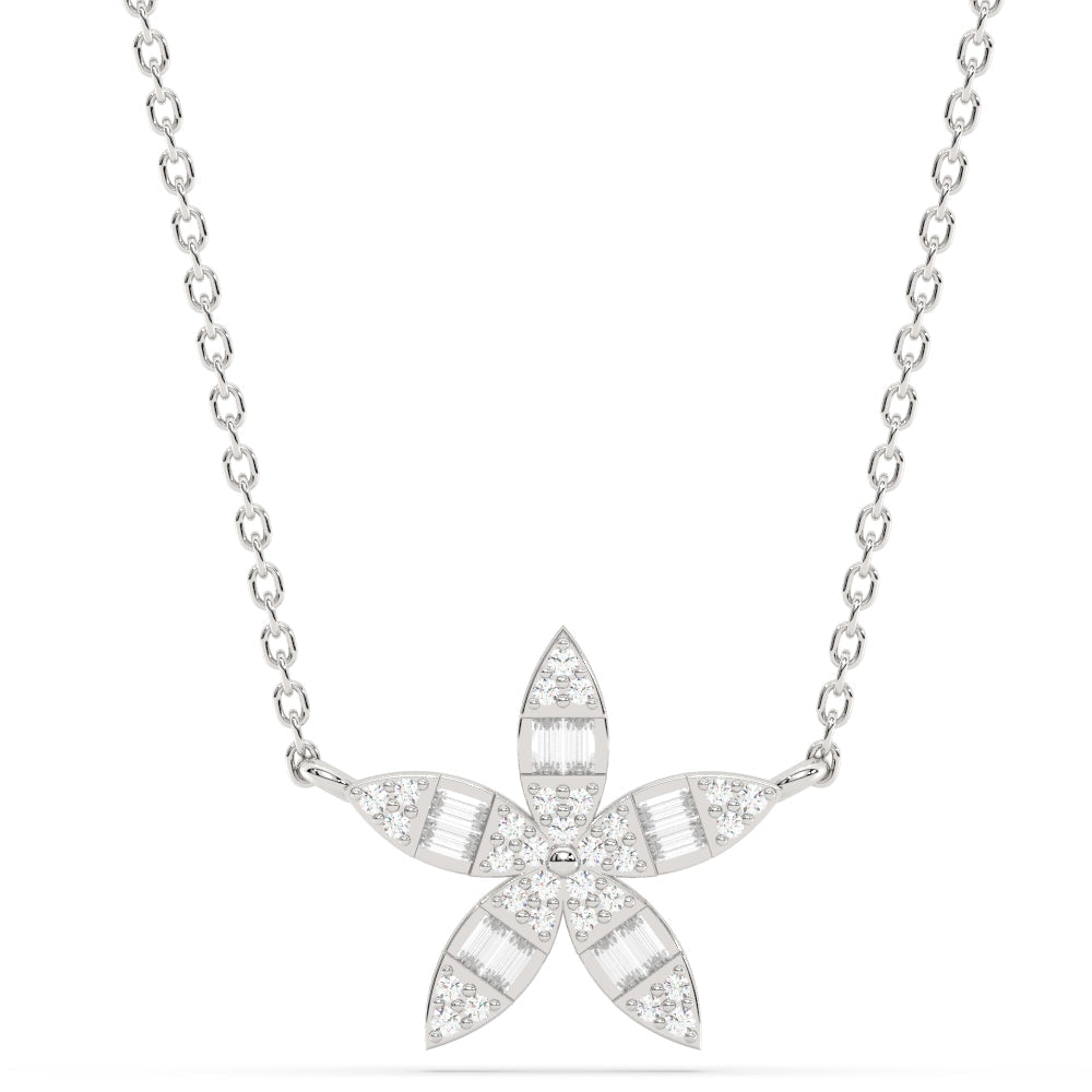 SPECIAL!.25ct G SI 14K White Gold Round & Baguette Diamond Pendant Necklace 18" Long Chain