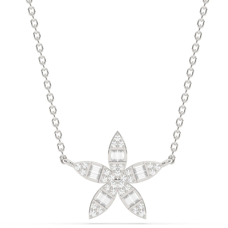 SPECIAL!.25ct G SI 14K White Gold Round & Baguette Diamond Pendant Necklace 18" Long Chain