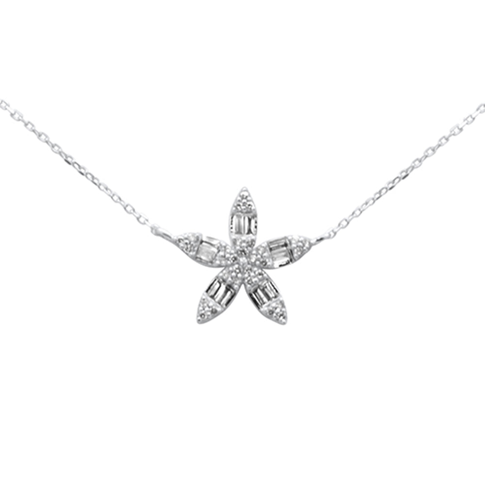 SPECIAL!.25ct G SI 14K White Gold Round & Baguette Diamond Pendant Necklace 18" Long Chain