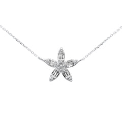 SPECIAL!.25ct G SI 14K White Gold Round & Baguette Diamond Pendant Necklace 18" Long Chain