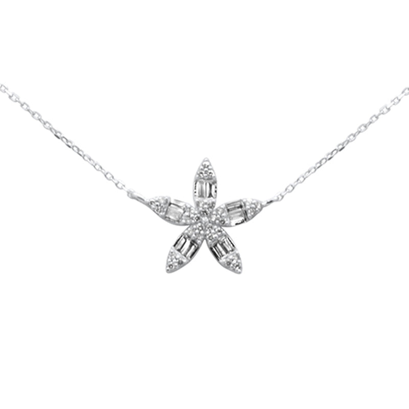 SPECIAL!.25ct G SI 14K White Gold Round & Baguette Diamond Pendant Necklace 18" Long Chain