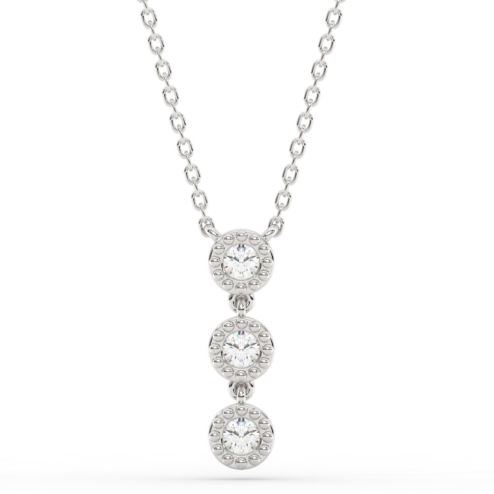 SPECIAL!.25ct G SI 14K White Gold Three Stone Diamond Beaded Drop Pendant Necklace  14+2" Ext. Chain