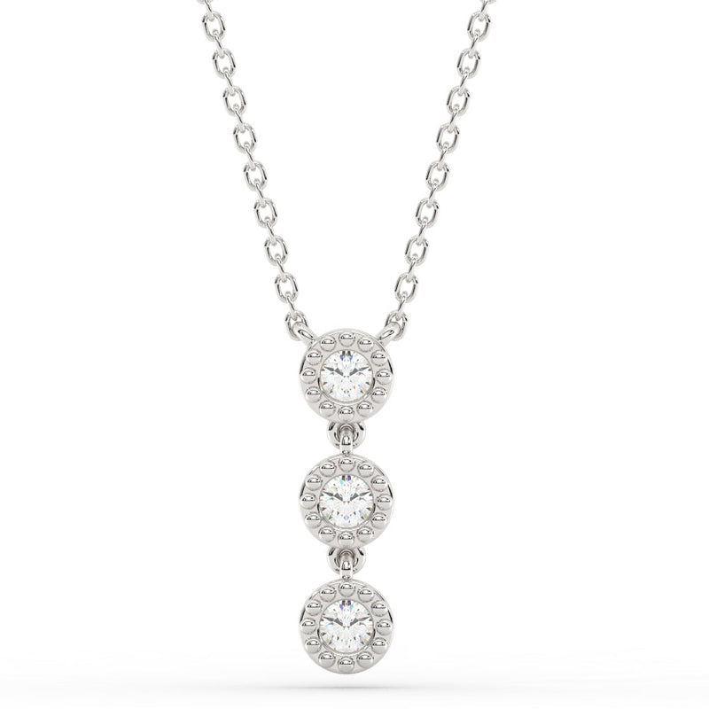 SPECIAL!.25ct G SI 14K White Gold Three Stone Diamond Beaded Drop Pendant Necklace  14+2" Ext. Chain