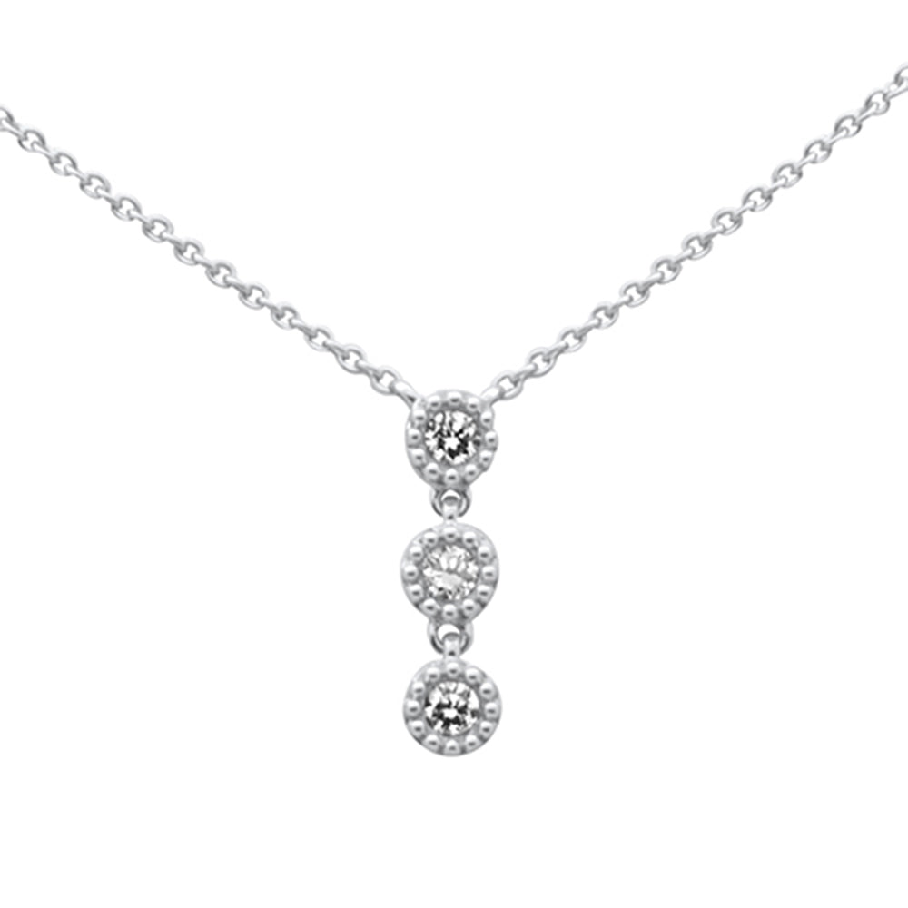 SPECIAL!.25ct G SI 14K White Gold Three Stone Diamond Beaded Drop Pendant Necklace  14+2" Ext. Chain