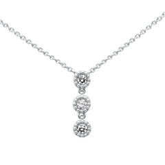 SPECIAL!.25ct G SI 14K White Gold Three Stone Diamond Beaded Drop Pendant Necklace  14+2" Ext. Chain