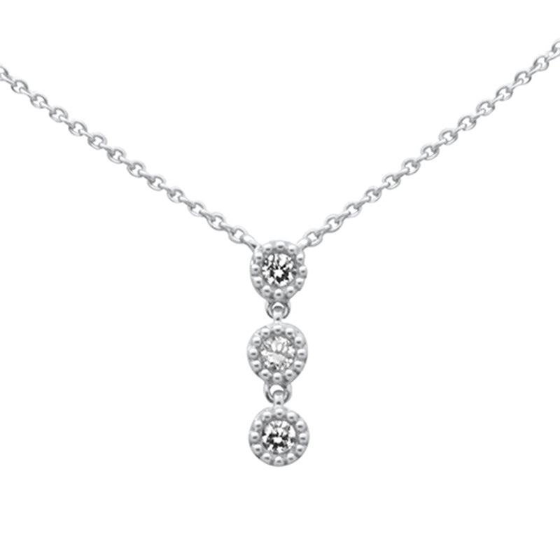 SPECIAL!.25ct G SI 14K White Gold Three Stone Diamond Beaded Drop Pendant Necklace  14+2" Ext. Chain