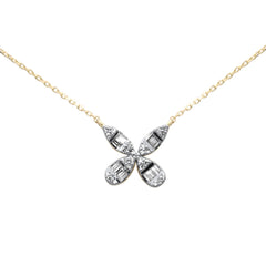 SPECIAL!.20ct G SI 14K Yellow Gold Round & Baguette Diamond Pendant Necklace 18" Long Chain