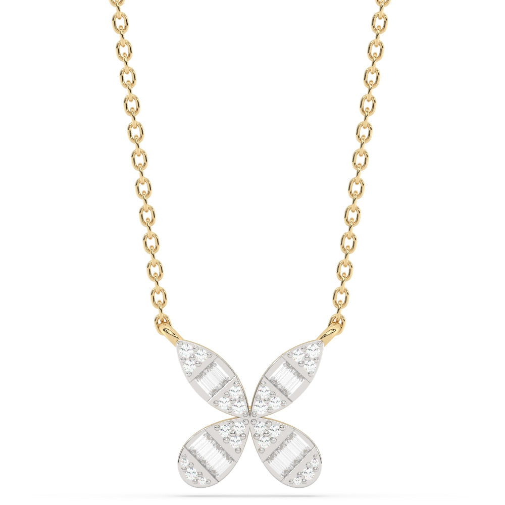 SPECIAL!.20ct G SI 14K Yellow Gold Round & Baguette Diamond Pendant Necklace 18" Long Chain