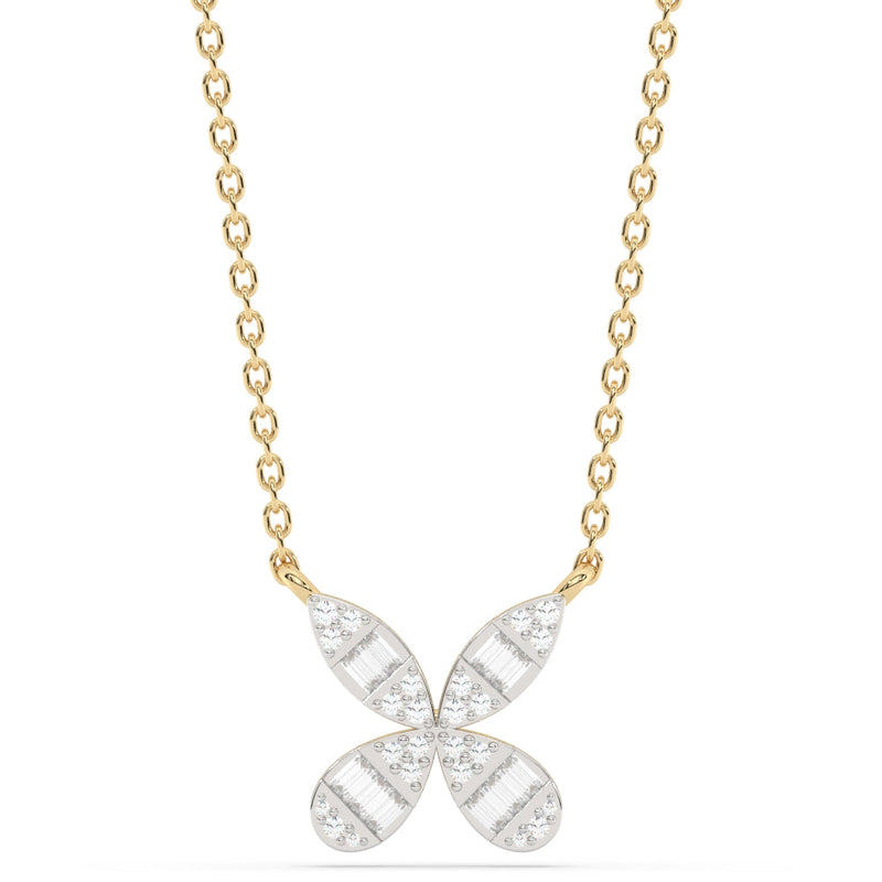 SPECIAL!.20ct G SI 14K Yellow Gold Round & Baguette Diamond Pendant Necklace 18" Long Chain