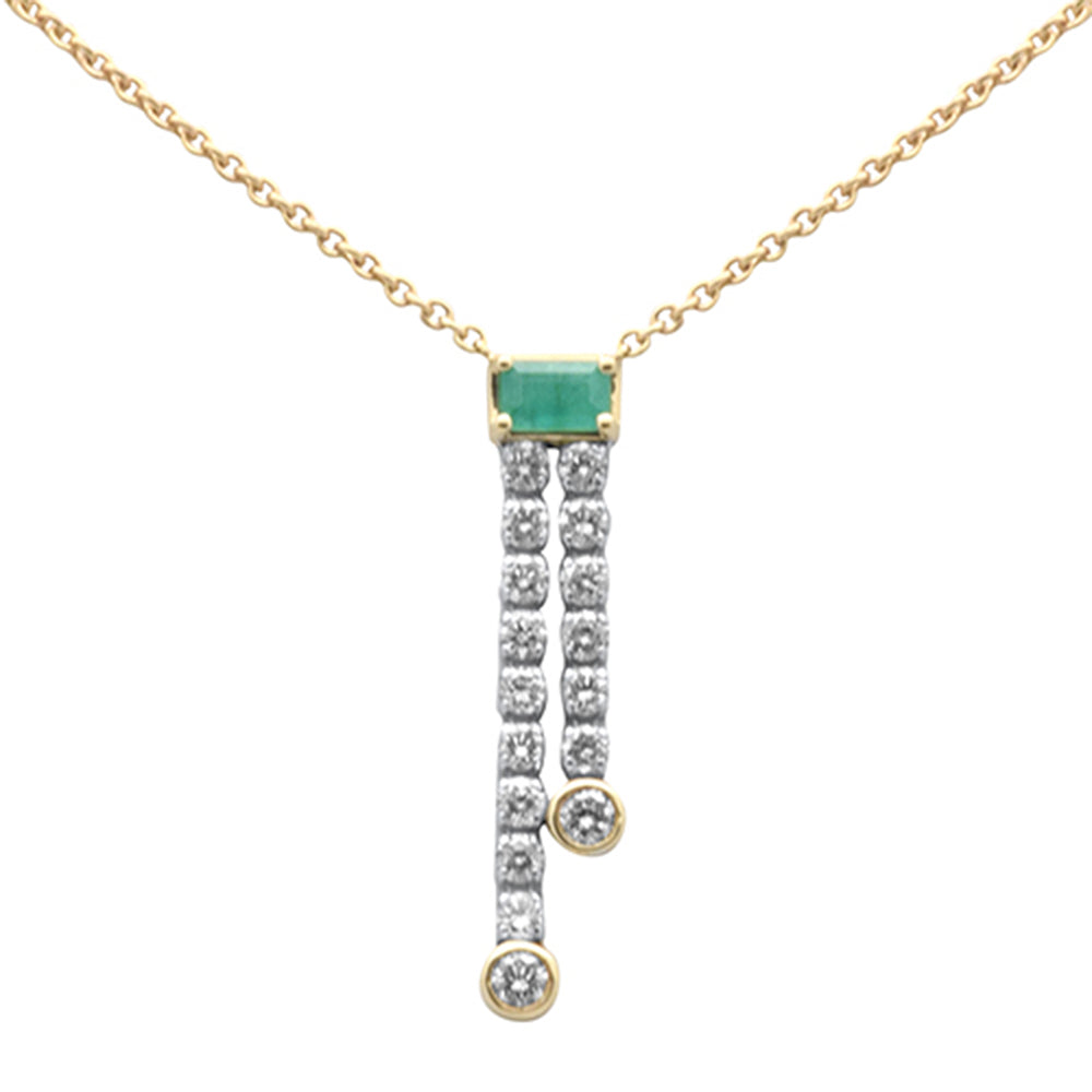 SPECIAL!1.37ct G SI 14K Yellow Gold Diamond & Emerald Gemstones Pendant Necklace 14+2" Ext. Chain