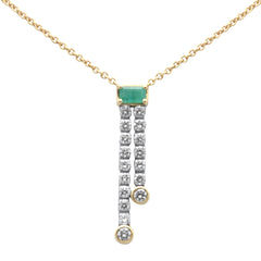 SPECIAL!1.37ct G SI 14K Yellow Gold Diamond & Emerald Gemstones Pendant Necklace 14+2" Ext. Chain