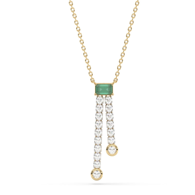 SPECIAL!1.37ct G SI 14K Yellow Gold Diamond & Emerald Gemstones Pendant Necklace 14+2" Ext. Chain