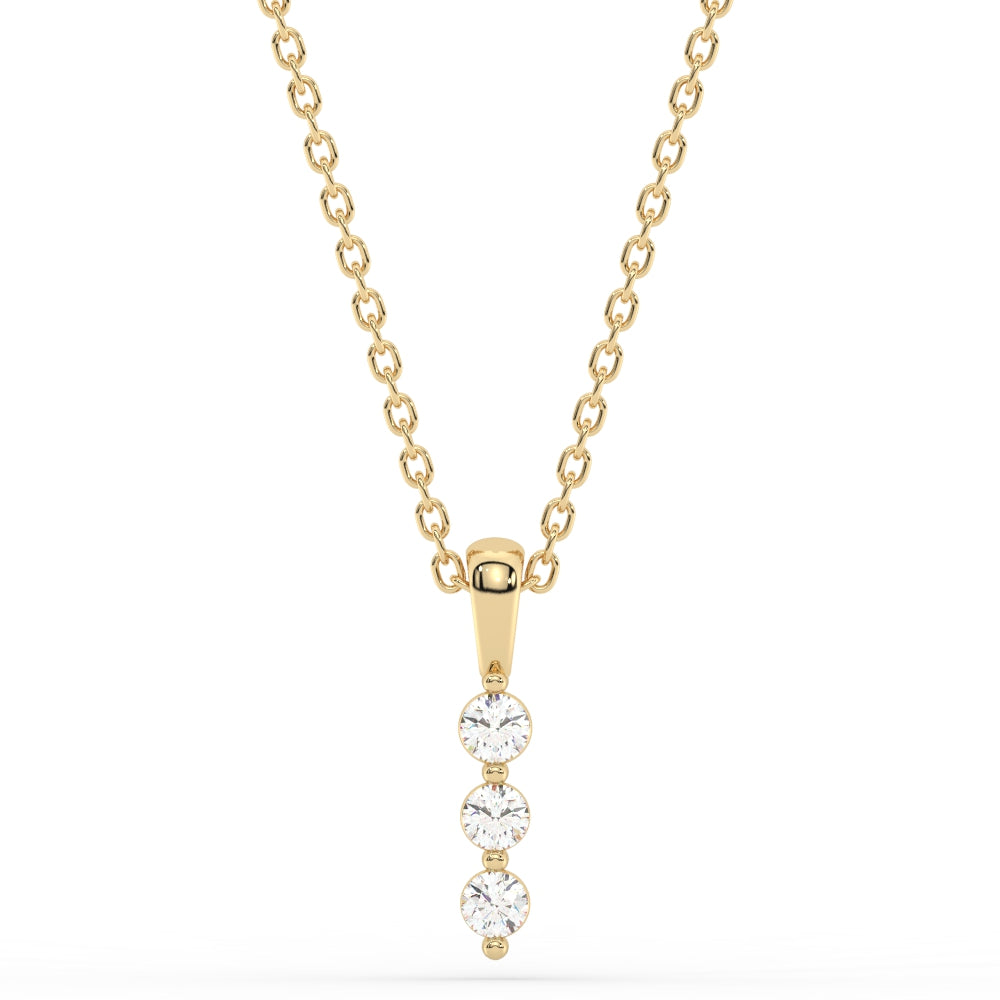 SPECIAL! .20ct G SI 14K Yellow Gold Three Stone Diamond Pendant Necklace  18" Long Chain