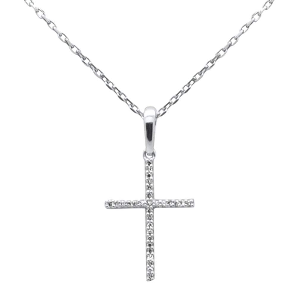 .06ct G SI 14K White Gold Diamond Cross Pendant Necklace 18" Long Chain