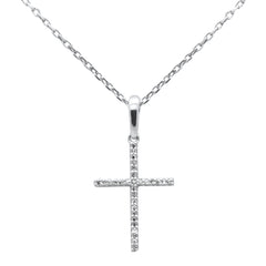 .06ct G SI 14K White Gold Diamond Cross Pendant Necklace 18" Long Chain