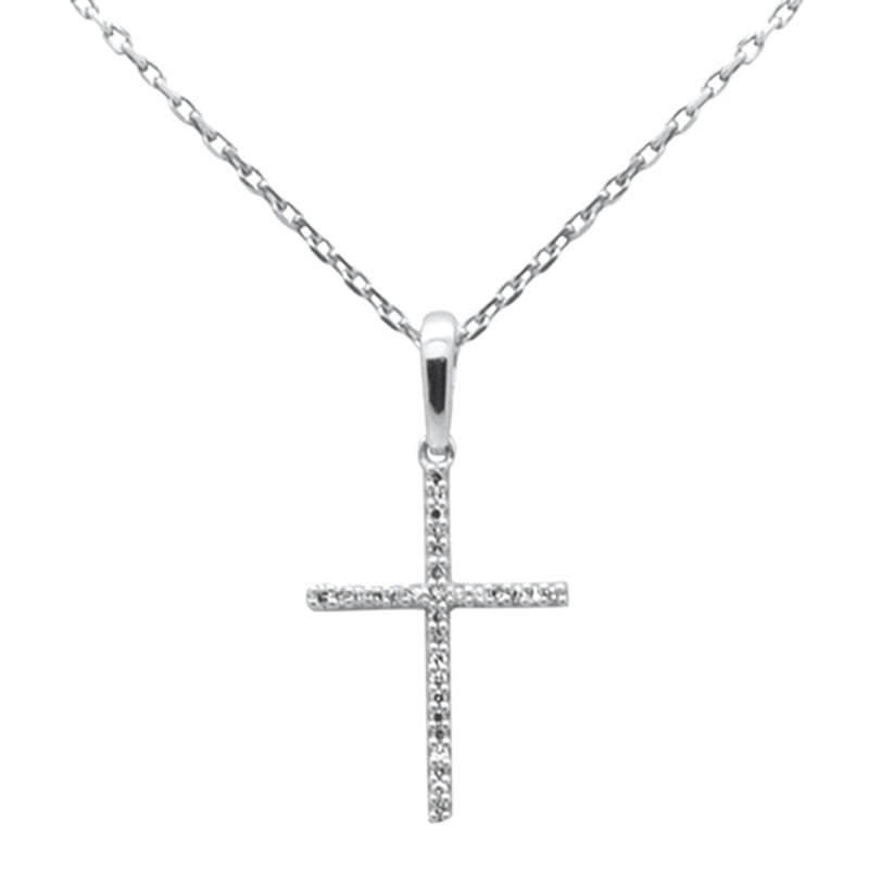 .06ct G SI 14K White Gold Diamond Cross Pendant Necklace 18" Long Chain
