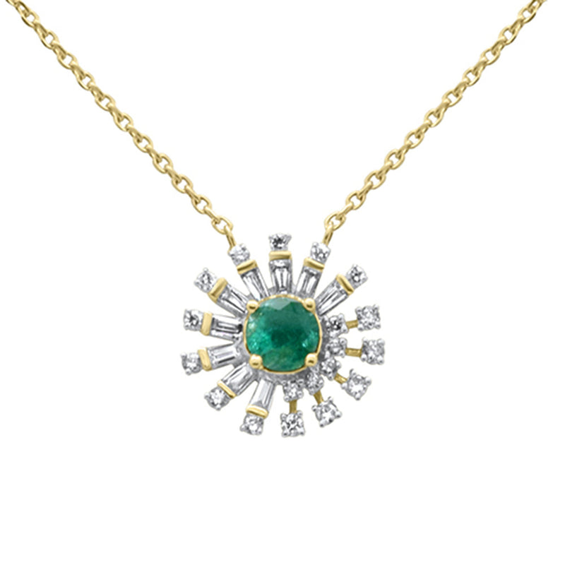 SPECIAL! .86ct G SI 14K Yellow Gold Diamond & Natural Emerald Pendant Necklace 18" Long