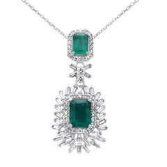 SPECIAL! 4.85ct G SI 14K White Gold Diamond & Natural Emerald Gemstones Pendant