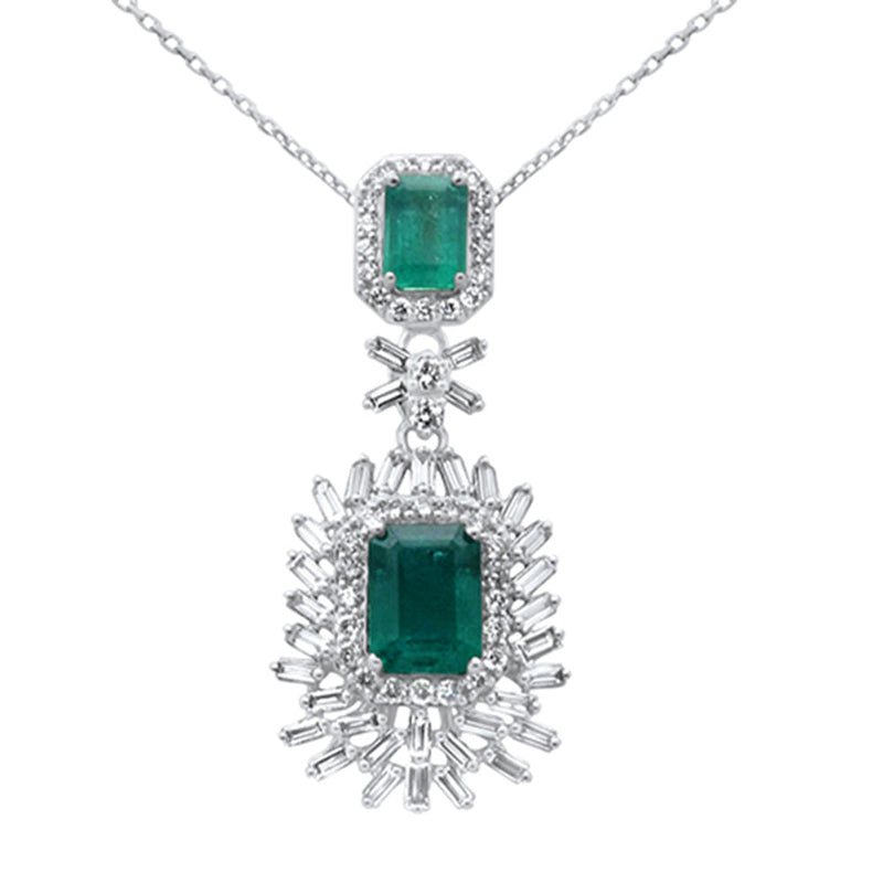 SPECIAL! 4.85ct G SI 14K White Gold Diamond & Natural Emerald Gemstones Pendant