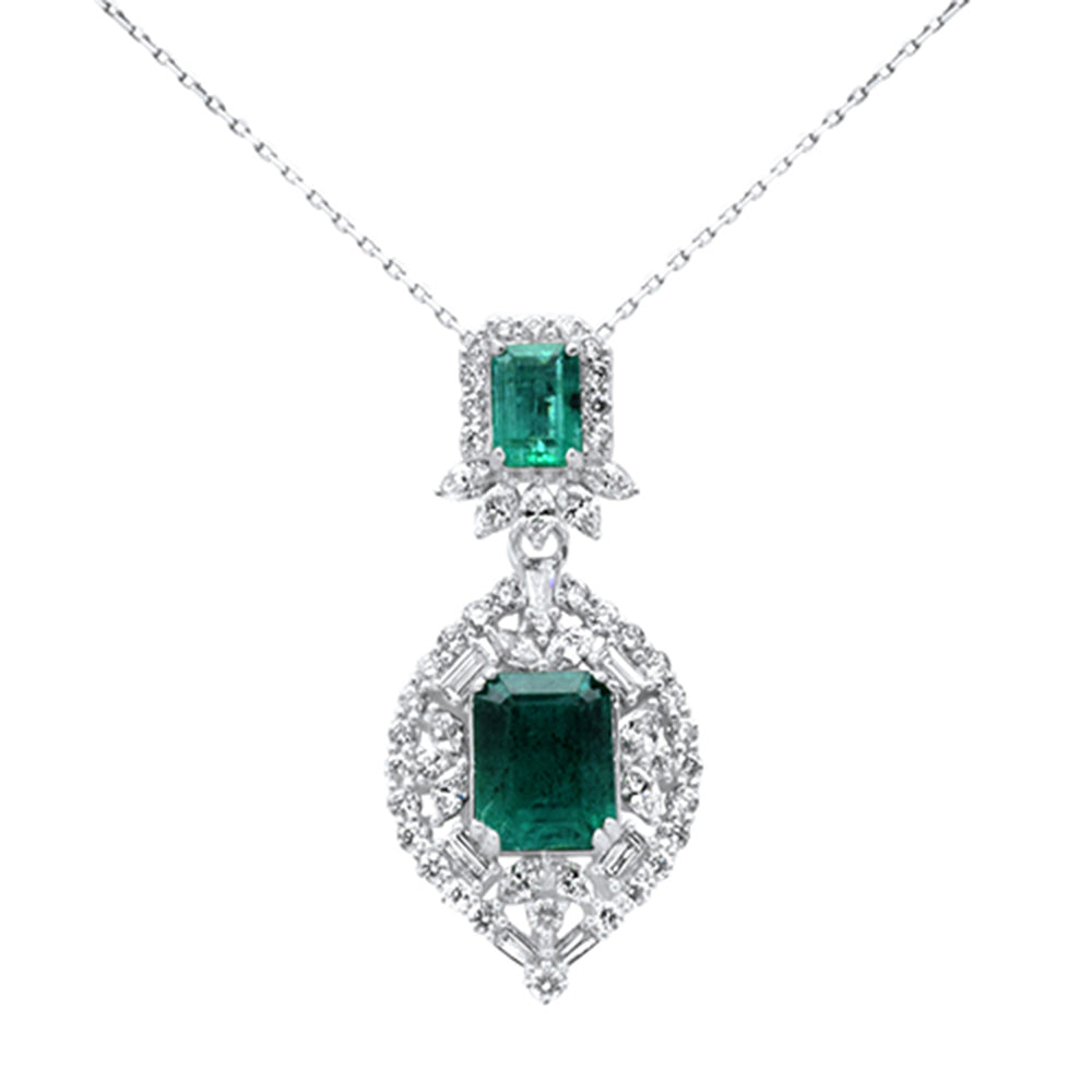 SPECIAL! 6.80ct G SI 14K White Gold Diamond & Natural Emerald Gemstones Pendant