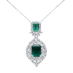 SPECIAL! 6.80ct G SI 14K White Gold Diamond & Natural Emerald Gemstones Pendant
