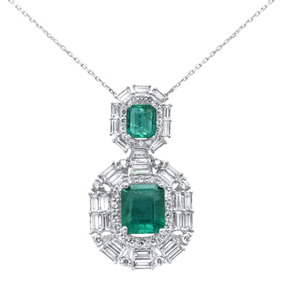 SPECIAL! 7.42ct G SI 14K White Gold Diamond & Natural Emerald Gemstones Pendant