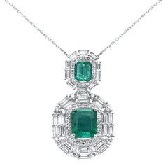 SPECIAL! 7.42ct G SI 14K White Gold Diamond & Natural Emerald Gemstones Pendant