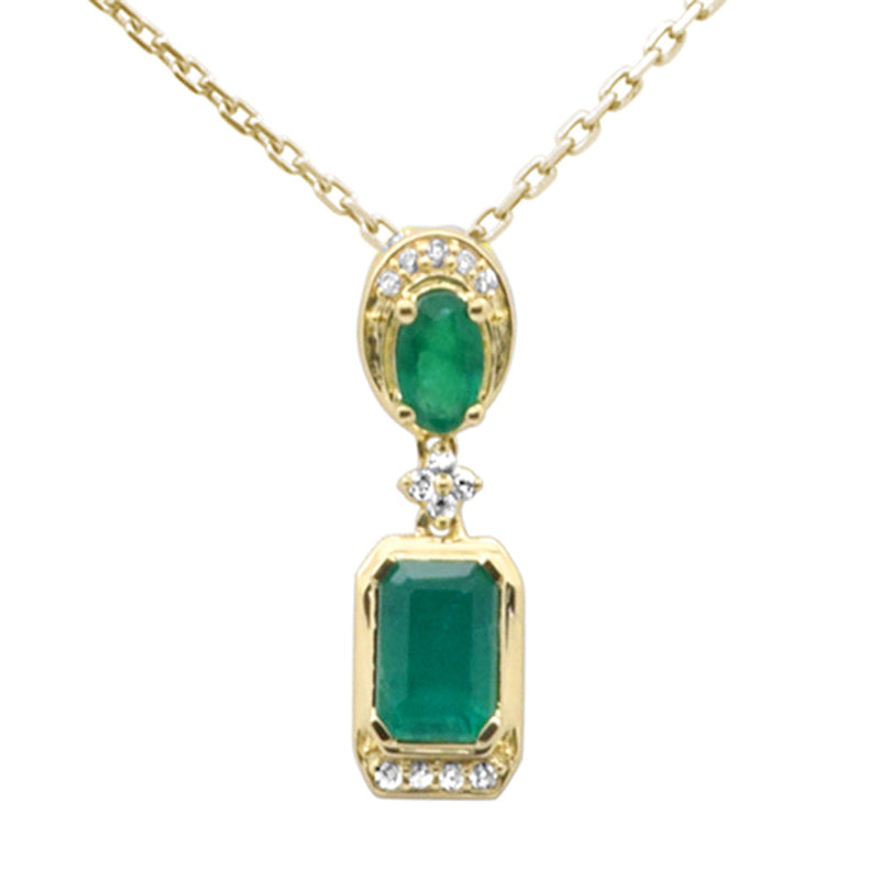 SPECIAL! .77ct G SI 14K Yellow Gold Diamond & Natural Emerald Pendant Necklace  18" Long Chain