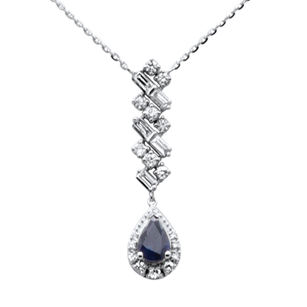 SPECIAL! .73ct G SI 14K White Gold Diamond & Blue Sapphire Gemstones Pendant Necklace 16+2" Ext Long